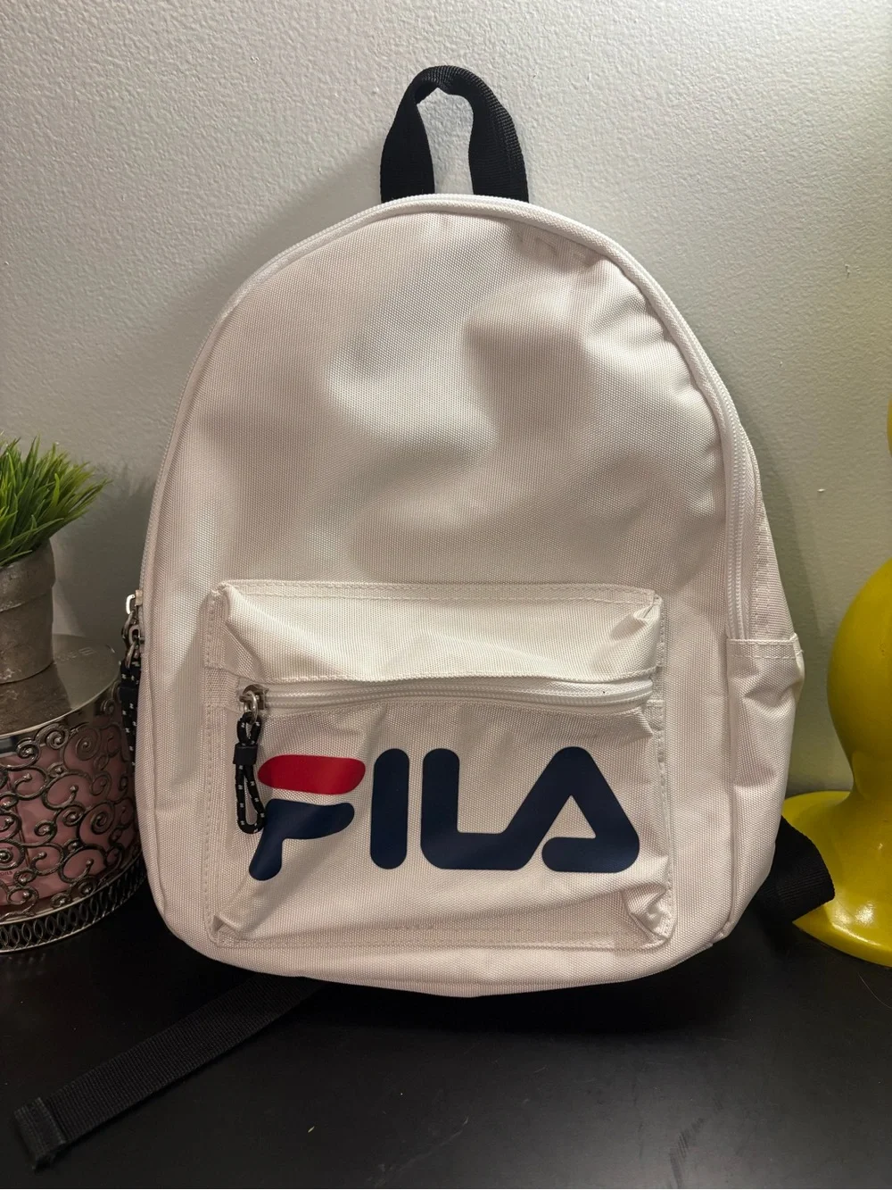 Fila White Backpack with Navy and Red Logo
